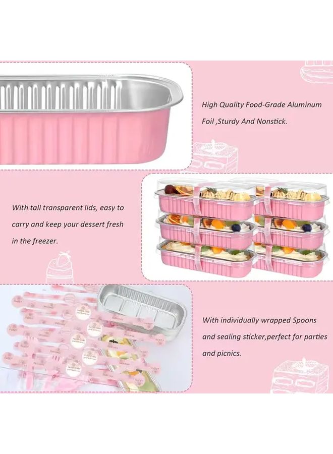 Pink Mini Baking Pan Set With Lids And Spoons 100pcs Rectangular Aluminum Foil Pans 6 8oz - Image 2